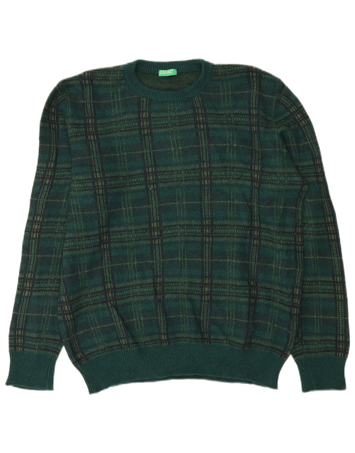 Suéter masculino Benetton com gola redonda e lã xadrez verde XL