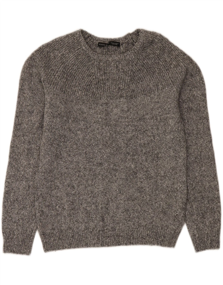 Suéter masculino Zara com gola canoa de lã manchada cinza médio