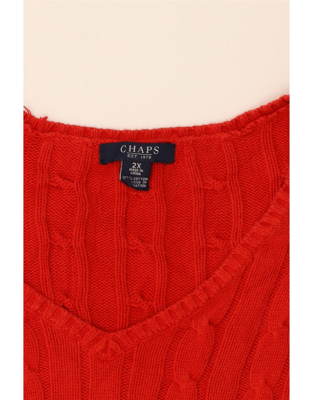 CHAPS Womens V-Neck Jumper Sweater UK 20 2XL Red Cotton Vintage Chaps and Second-Hand Chaps from Messina Hembry 