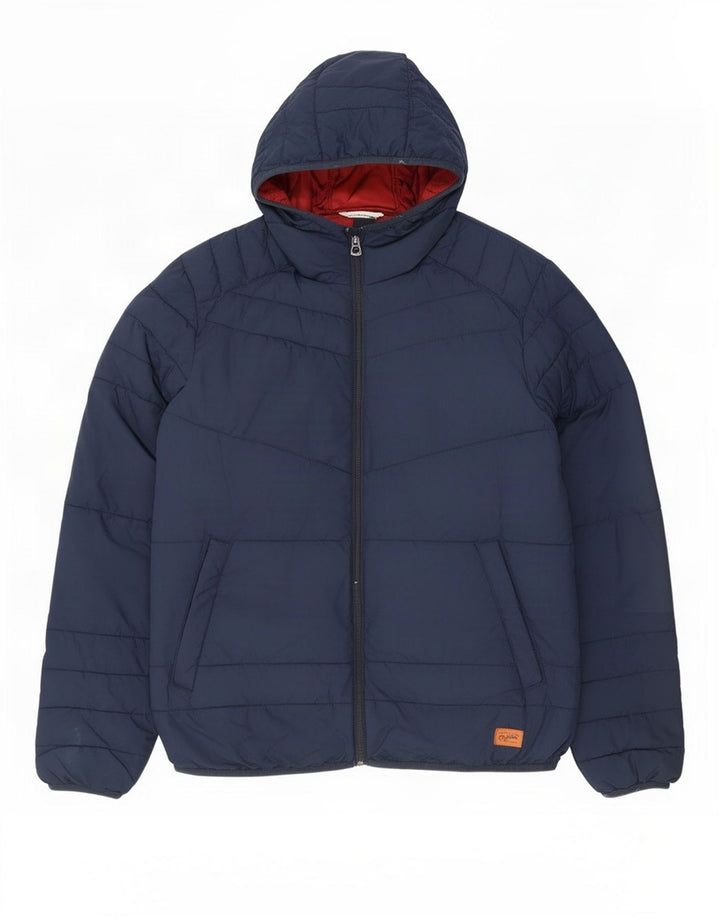 Jaqueta masculina acolchoada com capuz Jack & Jones Reino Unido 36 poliéster azul marinho pequeno