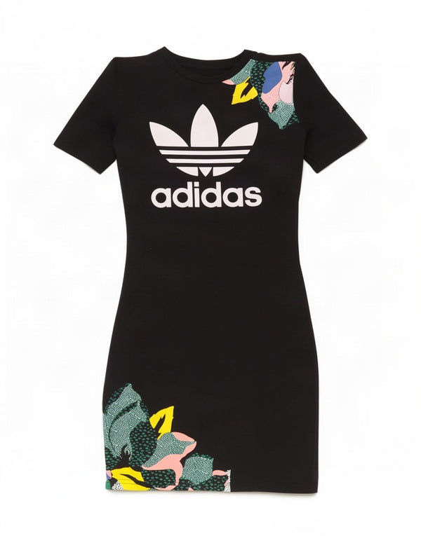 Adidas Womens Her Studio London Graphic Camiseta Vestido Reino Unido 6 XS Preto Floral
