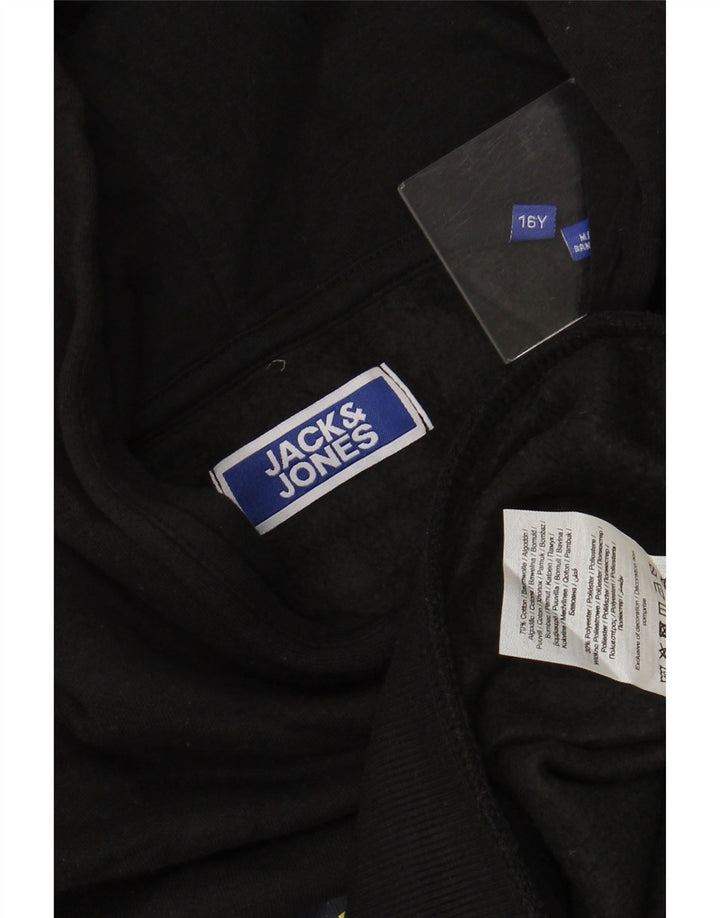 JACK & JONES Meninos moletom com capuz gráfico 15-16 anos algodão preto