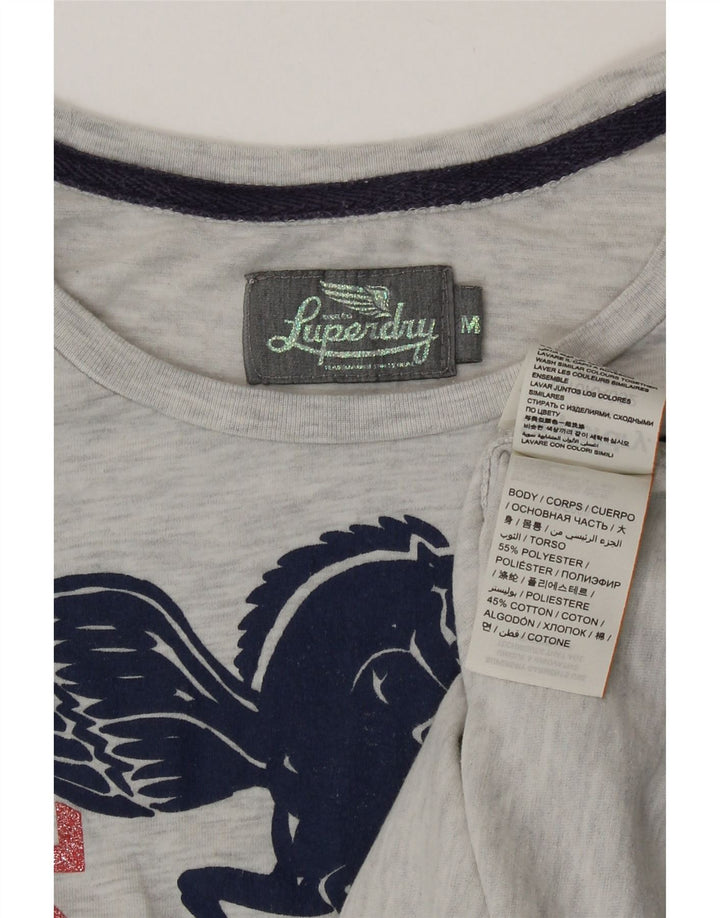 Camiseta feminina Superdry com estampa gráfica UK 12 poliéster manchado cinza médio