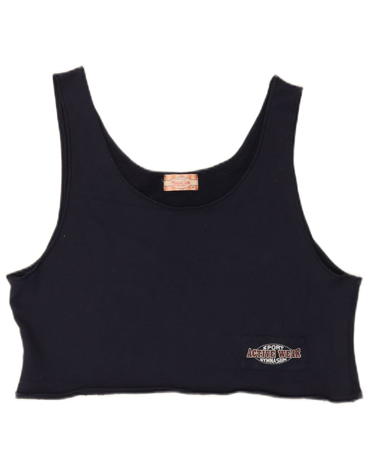 Top colete feminino vintage UK 14 algodão azul marinho médio