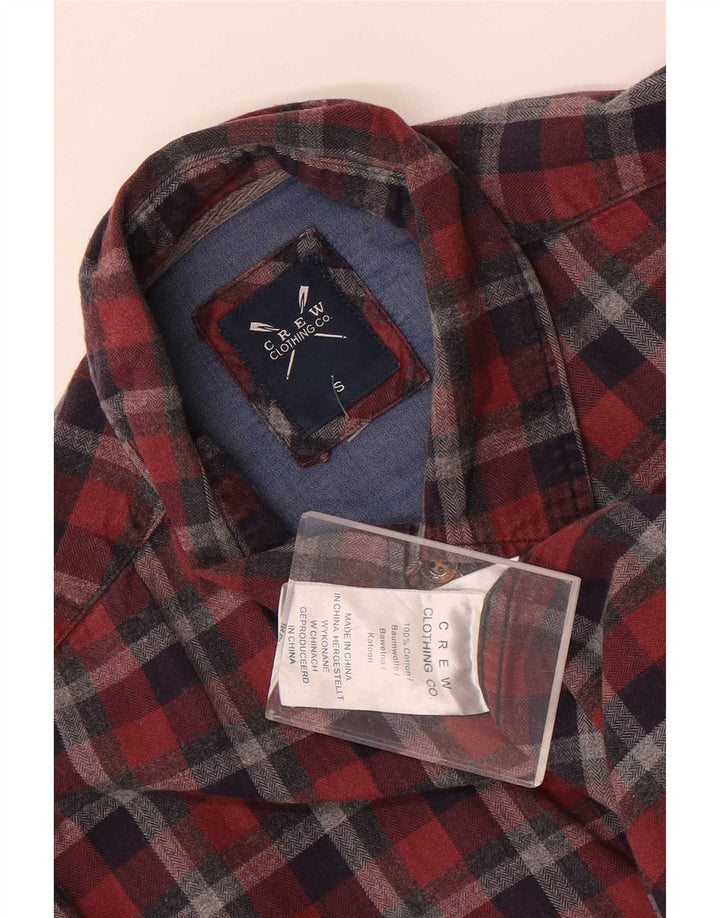Camisa masculina de flanela Crew Clothing pequena xadrez vermelha de algodão