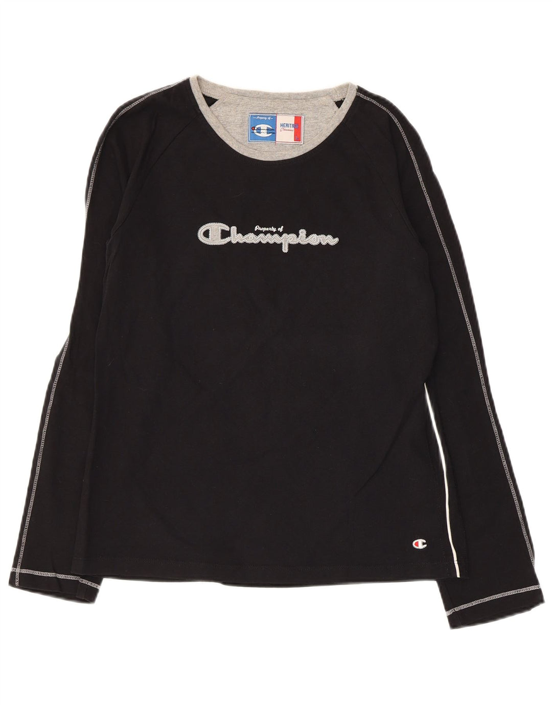 CHAMPION Top gráfico feminino manga comprida UK 14 grande preto