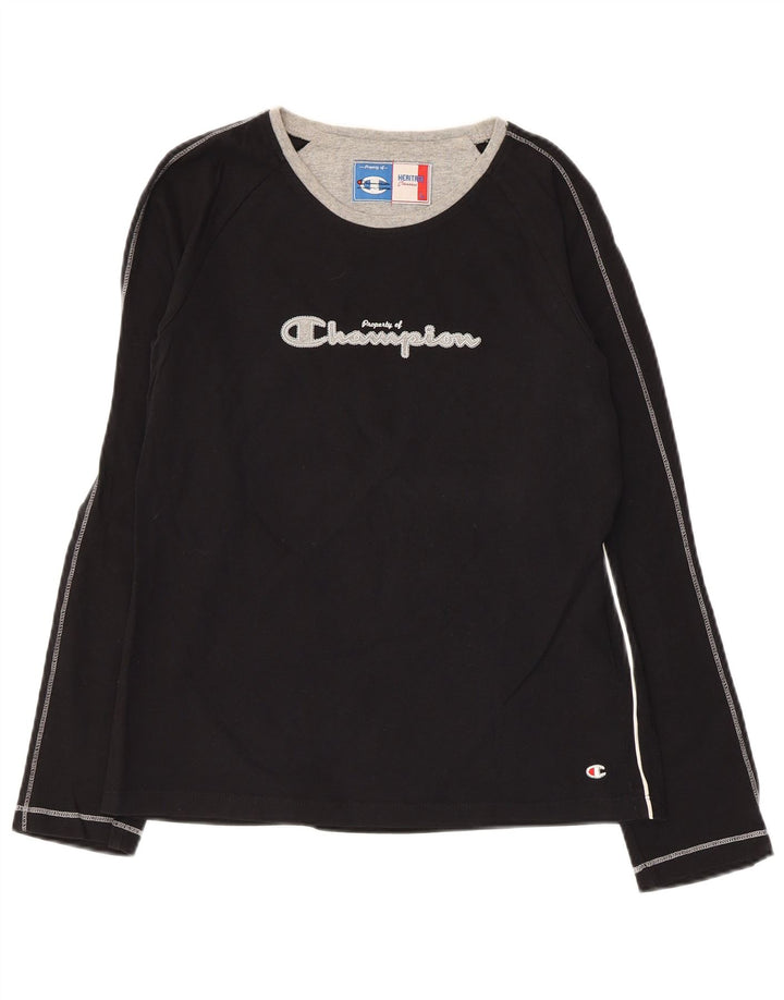 CHAMPION Top gráfico feminino manga comprida UK 14 grande preto