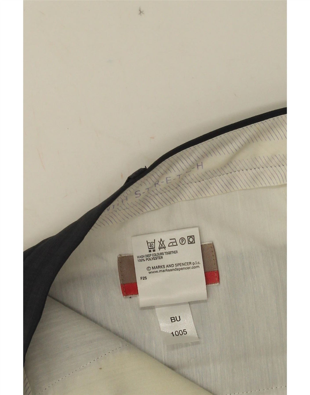 Calça masculina de terno reto Marks & Spencer W36 L29 poliéster azul marinho