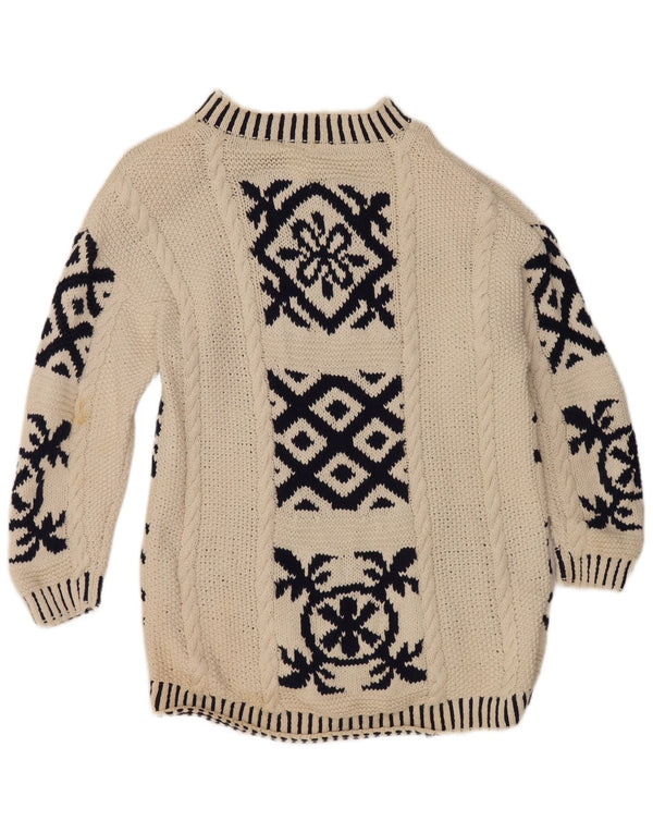 Suéter feminino vintage com gola tartaruga EU 38 médio off white geométrico