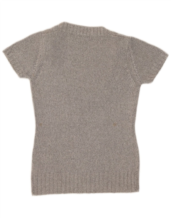 Suéter feminino Massimo Dutti manga curta com decote em V Reino Unido 10 pequeno cinza