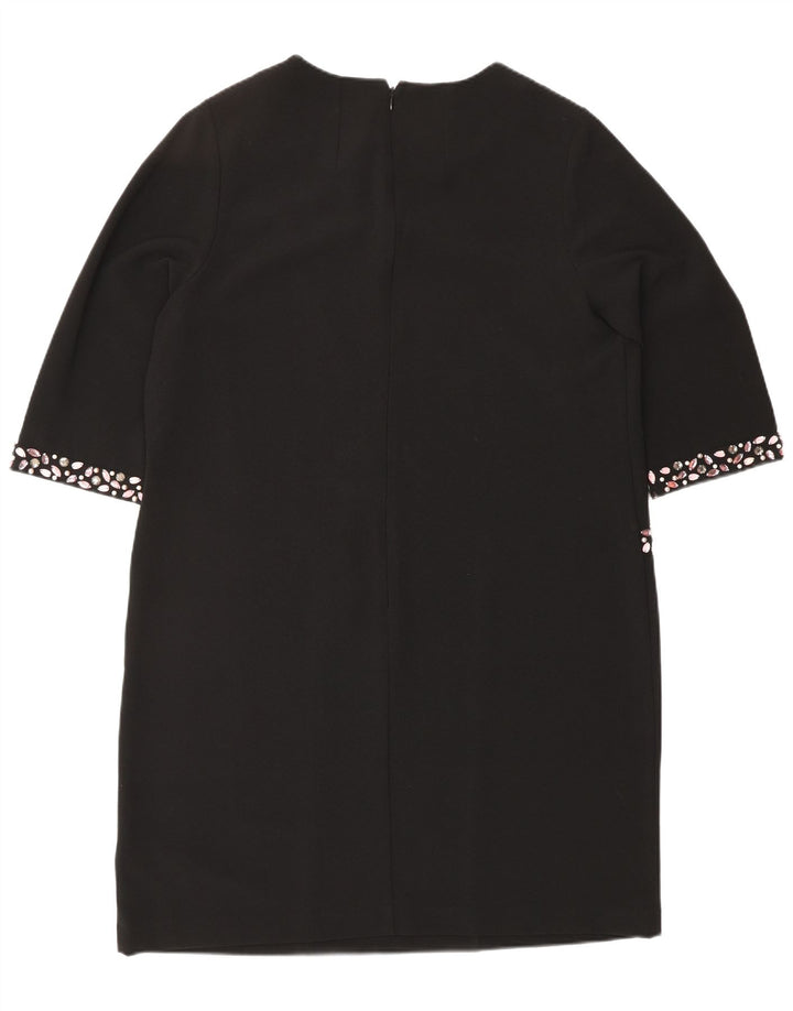 Vestido feminino Monsoon manga 3/4, UK 16, grande, preto, poliéster