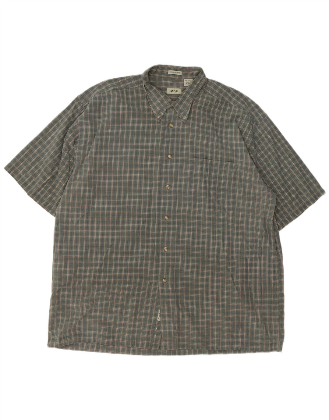 Camisa masculina de manga curta IZOD XL cáqui xadrez algodão