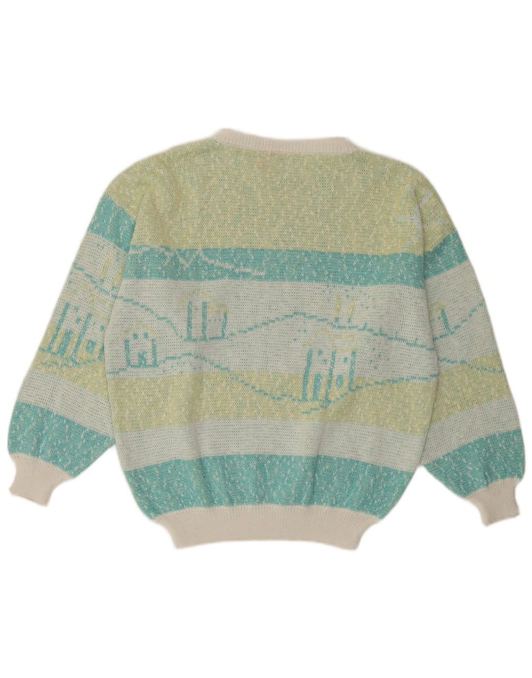 Suéter feminino VINTAGE com gola canoa UK 16 grande listrado multicolorido