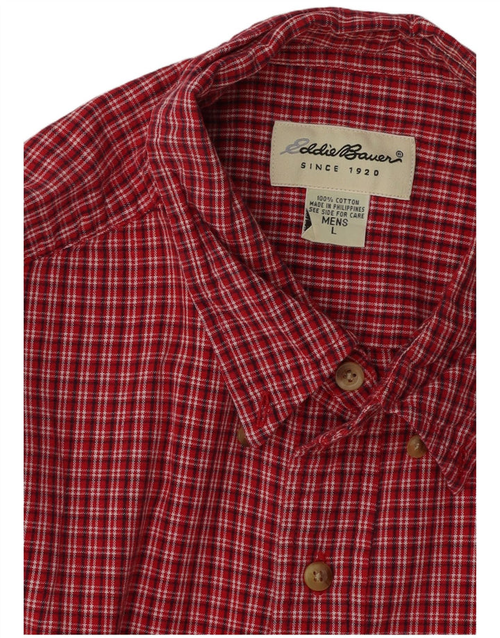 EDDIE BAUER Camisa masculina de manga curta grande algodão vermelho guingão