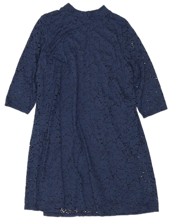 Vestido feminino Marks & Spencer manga 3/4 linha A UK 20 2XL azul marinho floral