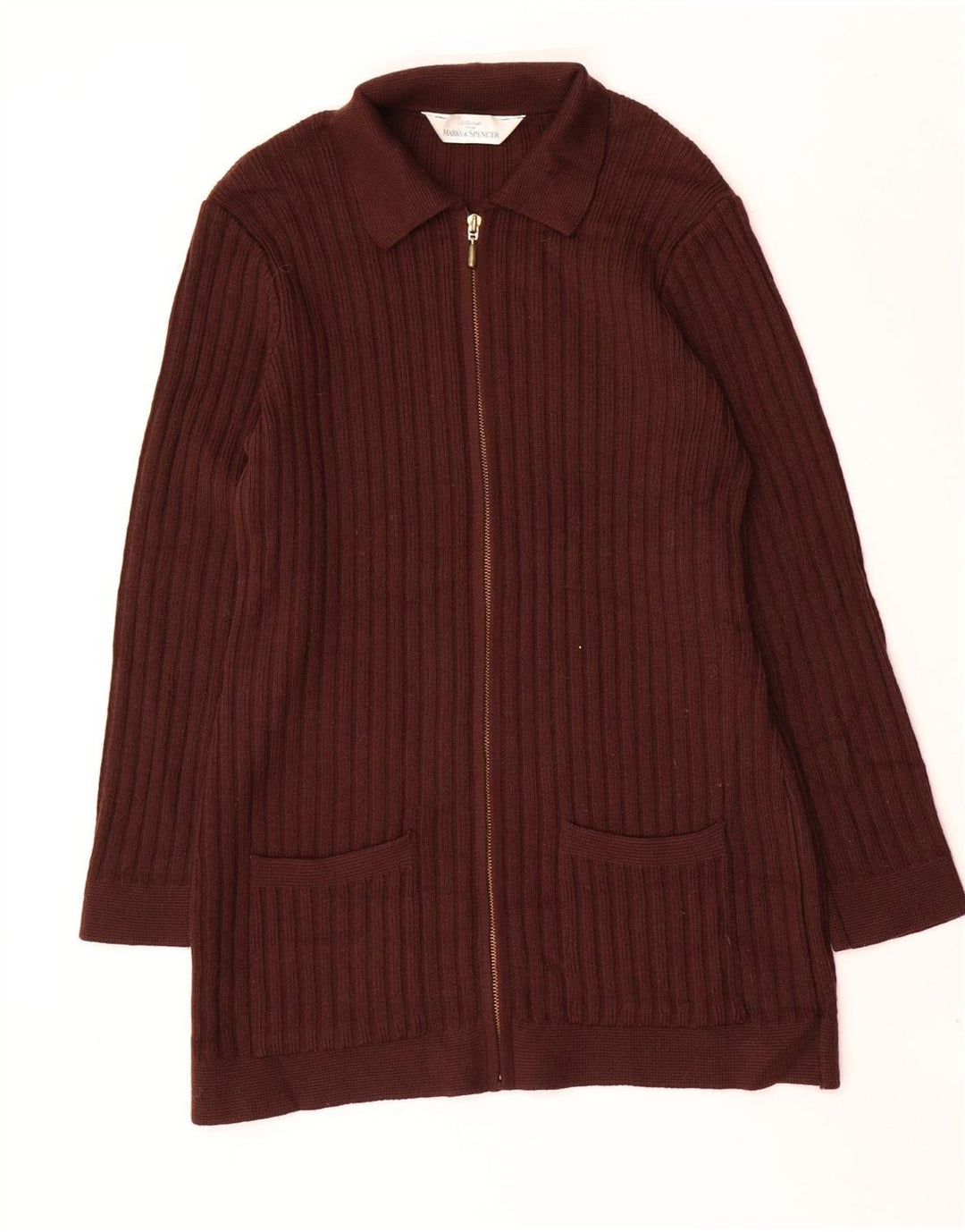 Suéter cardigã feminino Marks & Spencer Reino Unido 14 grande lã marrom