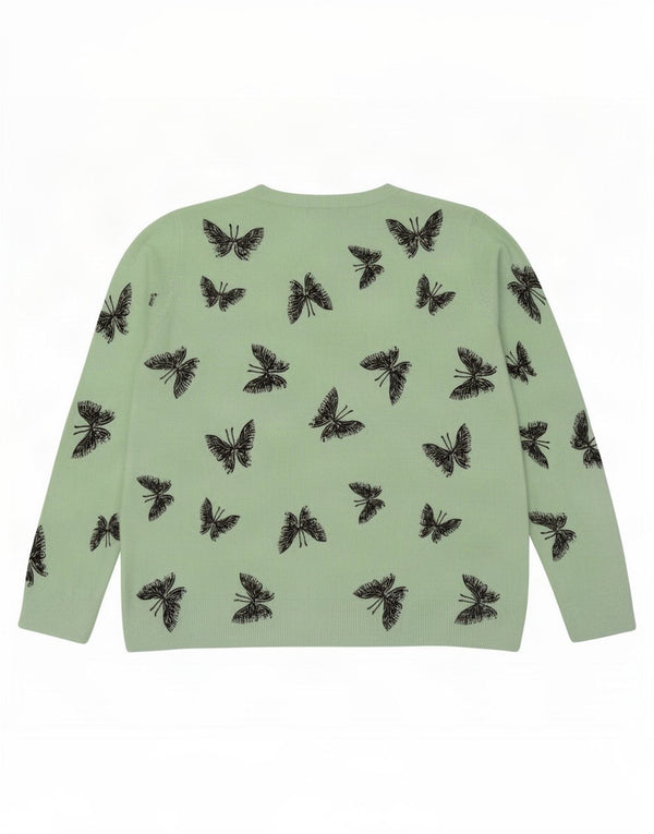 Suéter feminino Marks & Spencer com gola redonda UK 22 3XL borboleta verde