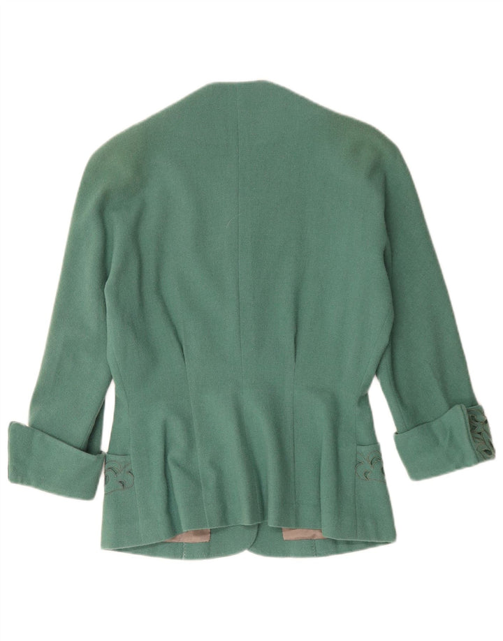Jaqueta Blazer Feminina Vintage com 3 Botões Reino Unido 12 Paisley Verde Médio