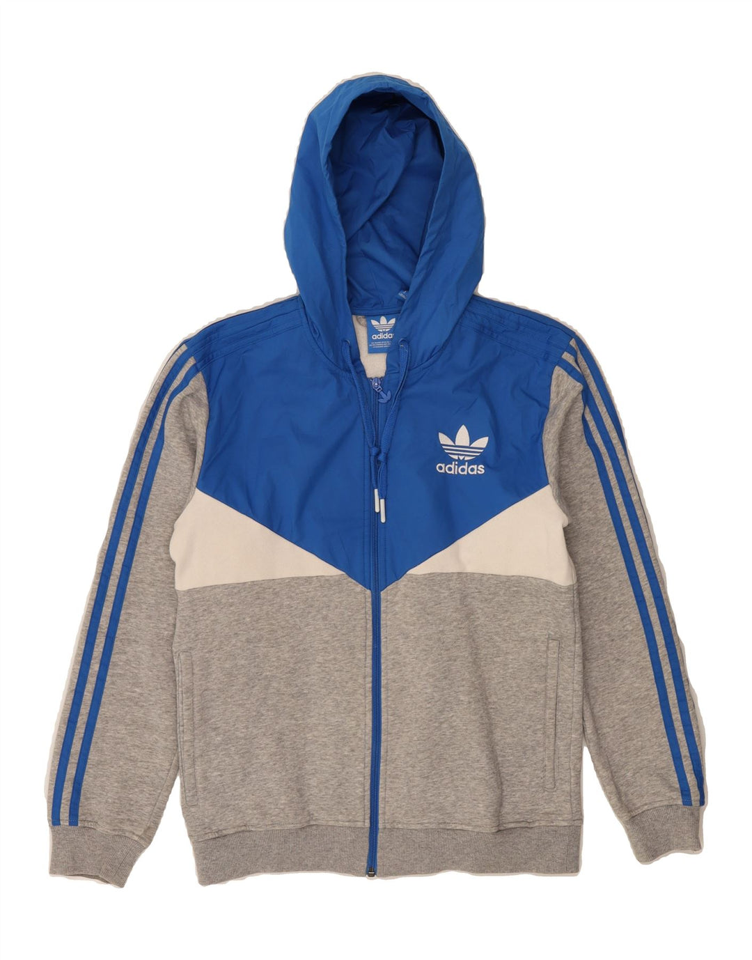 ADIDAS Mens Zip Hoodie Sweater Small Grey Colourblock Cotton Vintage Adidas and Second-Hand Adidas from Messina Hembry 