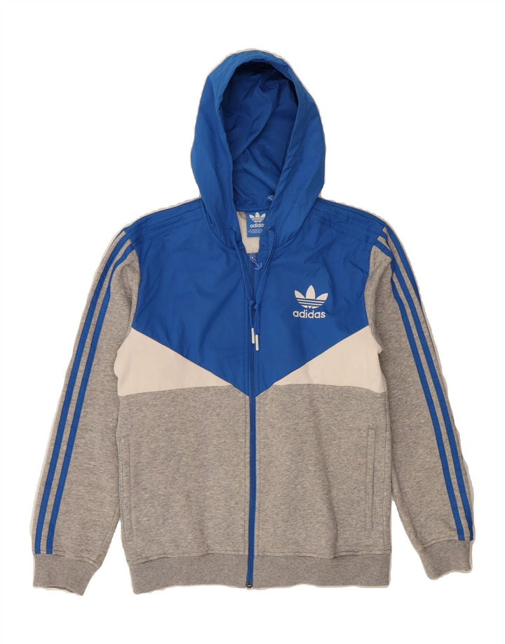 ADIDAS Mens Zip Hoodie Sweater Small Grey Colourblock Cotton Vintage Adidas and Second-Hand Adidas from Messina Hembry 
