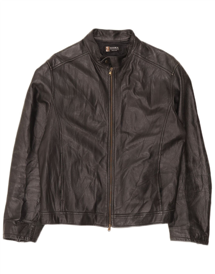 Jaqueta de couro masculina vintage IT 48 couro preto médio