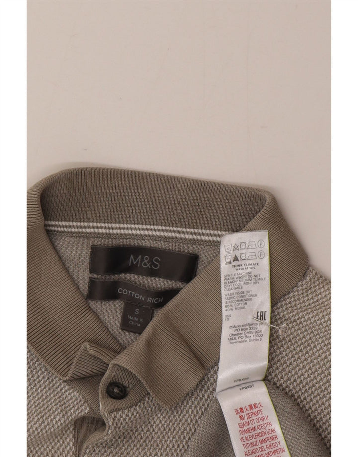 Suéter masculino Marks & Spencer de manga curta com gola polo, cinza pequeno