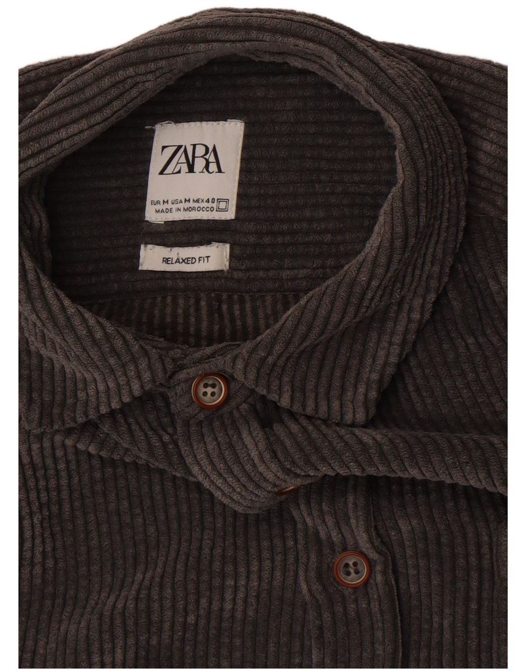 ZARA Camisa masculina de veludo cotelê relaxado cinza médio