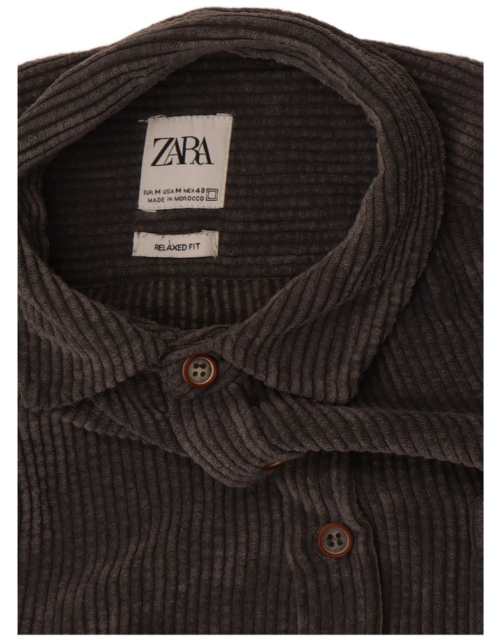 ZARA Camisa masculina de veludo cotelê relaxado cinza médio
