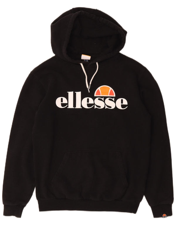 Ellesse feminino gráfico moletom com capuz UK 12 médio algodão preto
