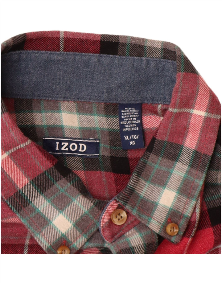 Camisa masculina de flanela IZOD XL algodão xadrez vermelho