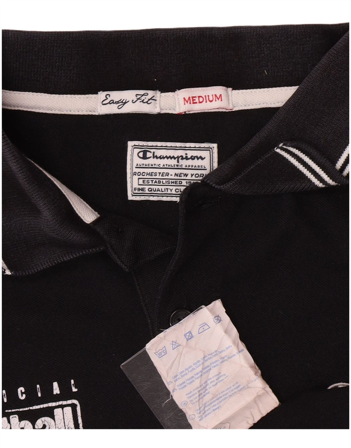 Camisa polo masculina Champion Easy Fit gráfica de algodão preto médio