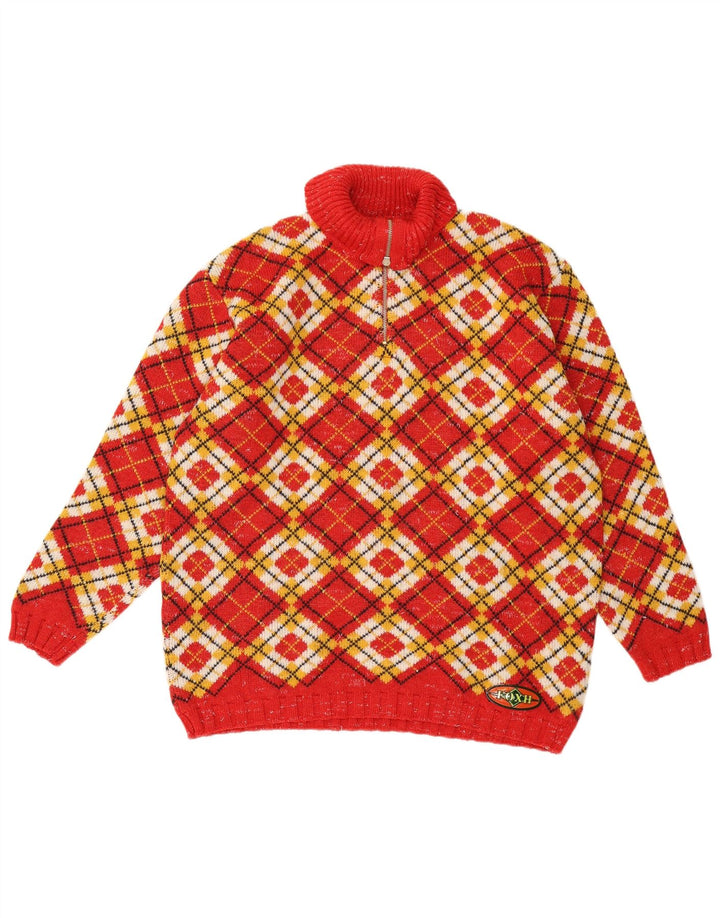 Suéter masculino Foxhound com zíper e gola XL vermelho Argyle/lã diamante