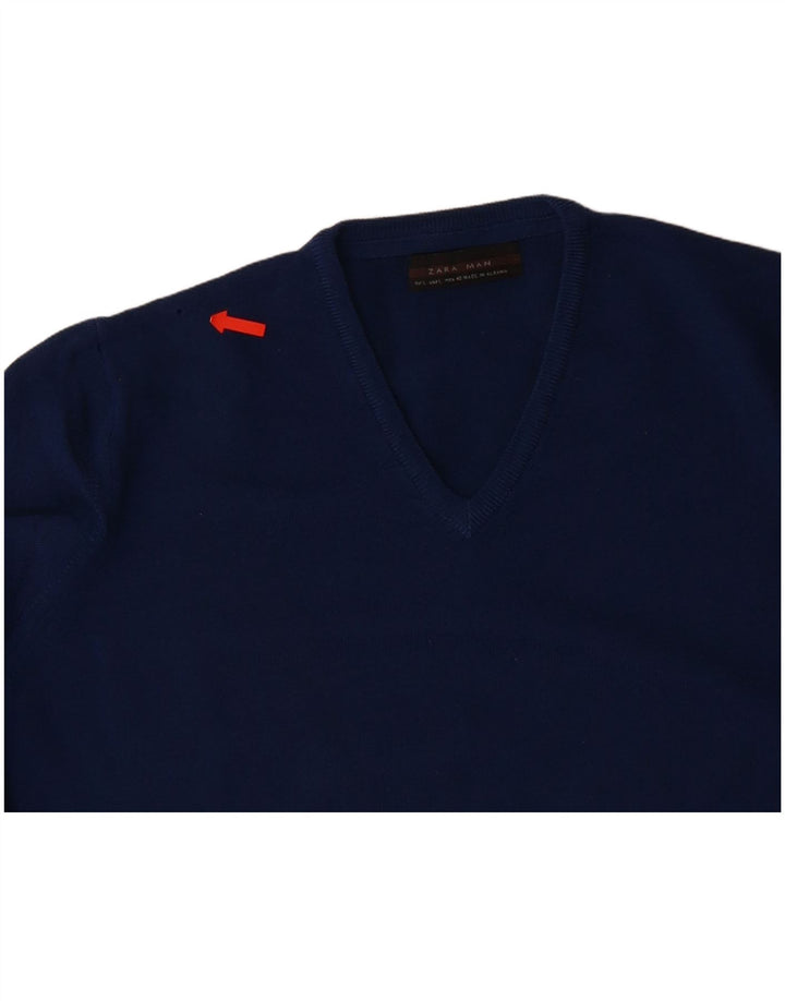 Suéter masculino ZARA com decote em V grande azul marinho