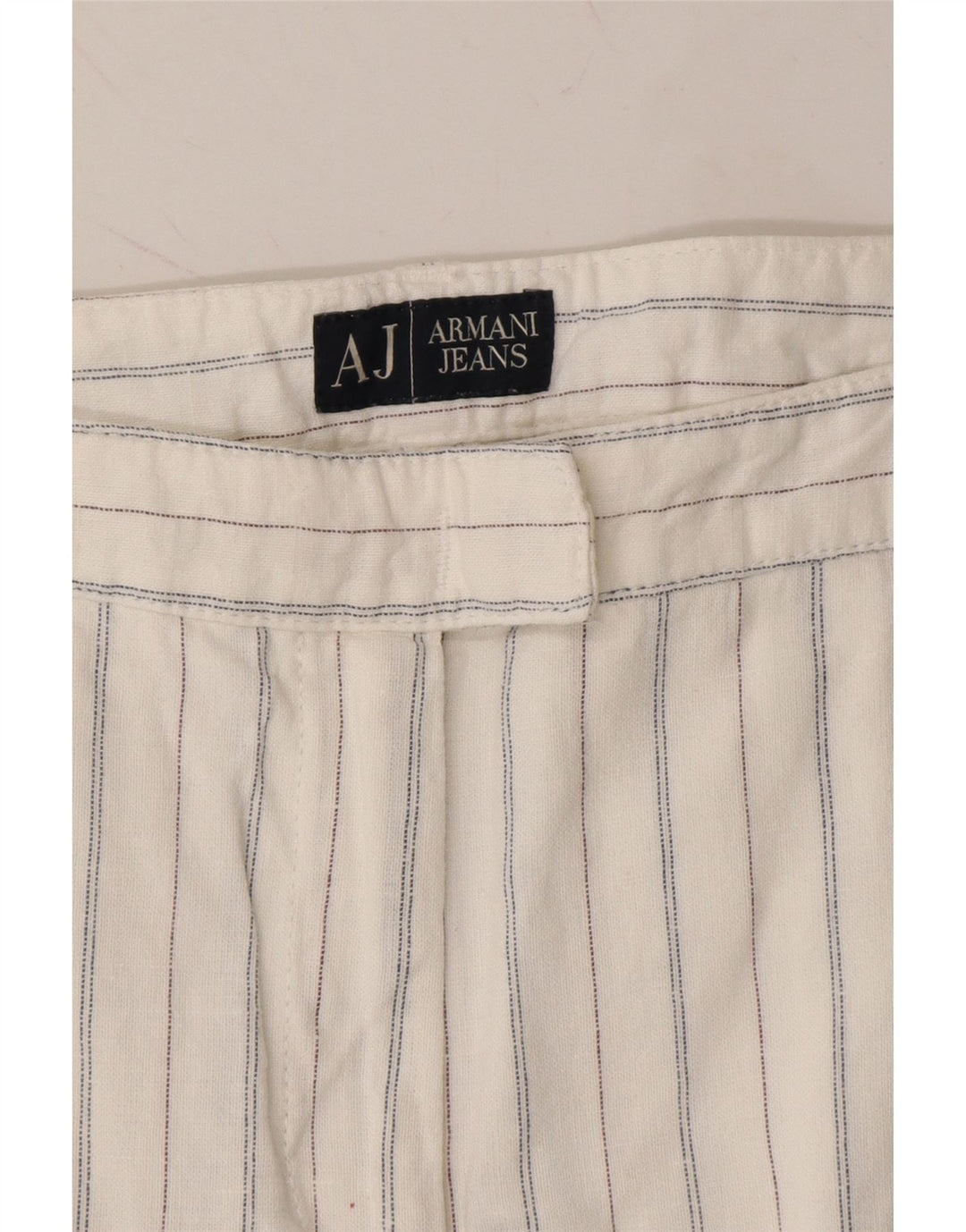 ARMANI Womens Slim Chino Trousers W32 L28 White Pinstripe Vintage Armani and Second-Hand Armani from Messina Hembry 