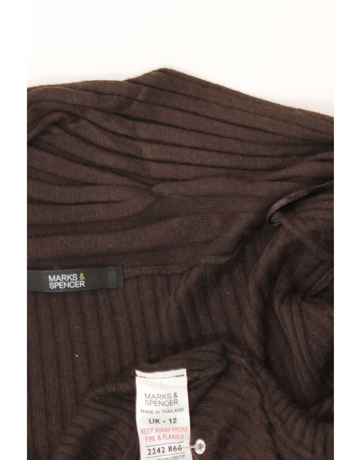 Suéter de cardigã aberto assimétrico feminino Marks & Spencer Reino Unido 12 marrom médio