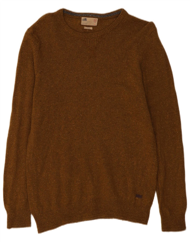 Suéter masculino Marks & Spencer com gola redonda, lã manchada cáqui grande