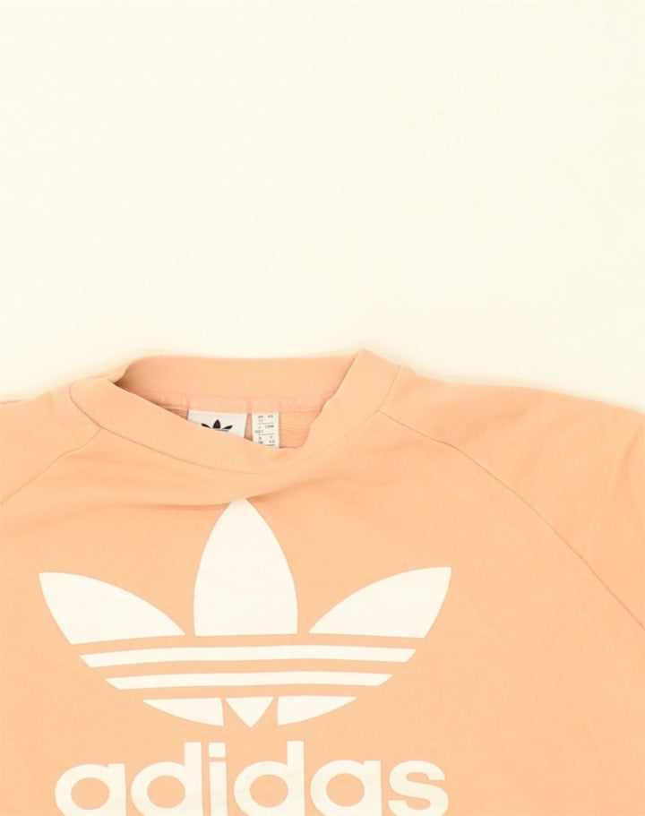 ADIDAS Womens Graphic Sweatshirt Jumper UK 12 Medium Beige Cotton | Vintage Adidas | Thrift | Second-Hand Adidas | Used Clothing | Messina Hembry 