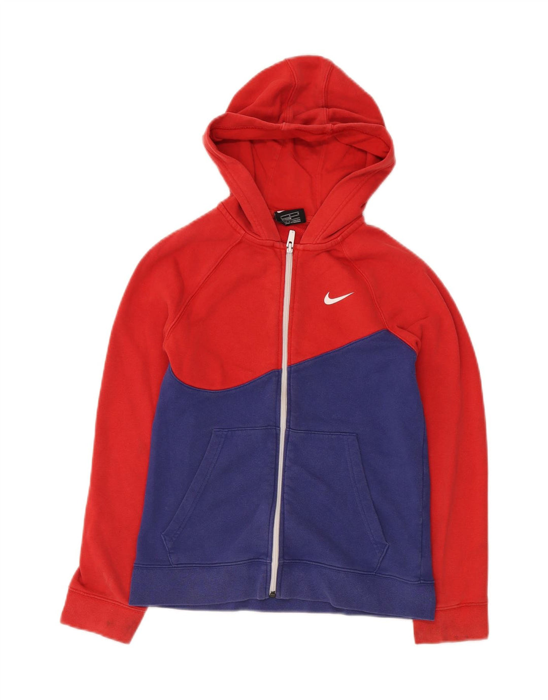 Suéter NIKE Boys Graphic Zip com capuz 12-13 anos grande bloco colorido vermelho