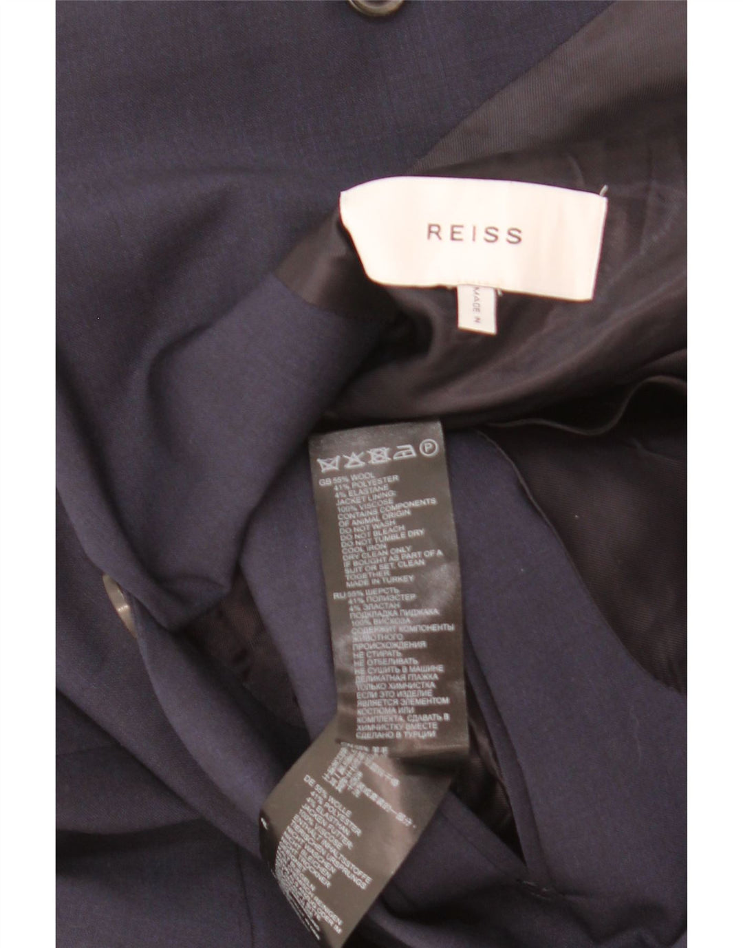 Jaqueta Blazer Masculina Reiss com 2 Botões UK 40 Lã Azul Marinho Grande