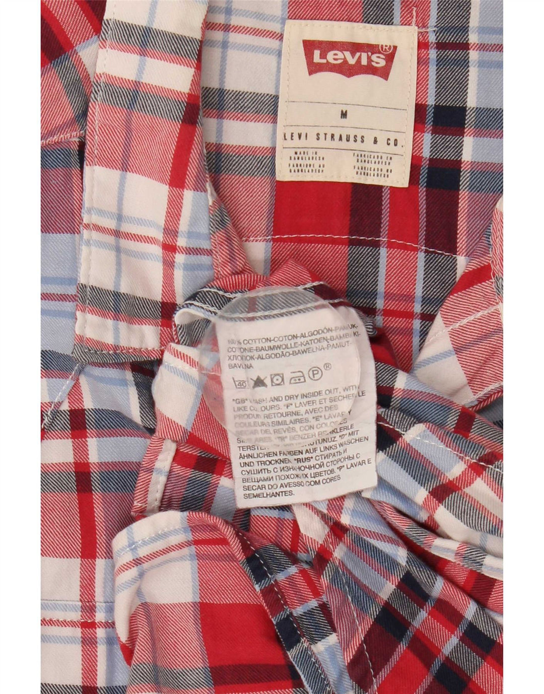 Camisa feminina Levi's UK 14 médio vermelho xadrez algodão