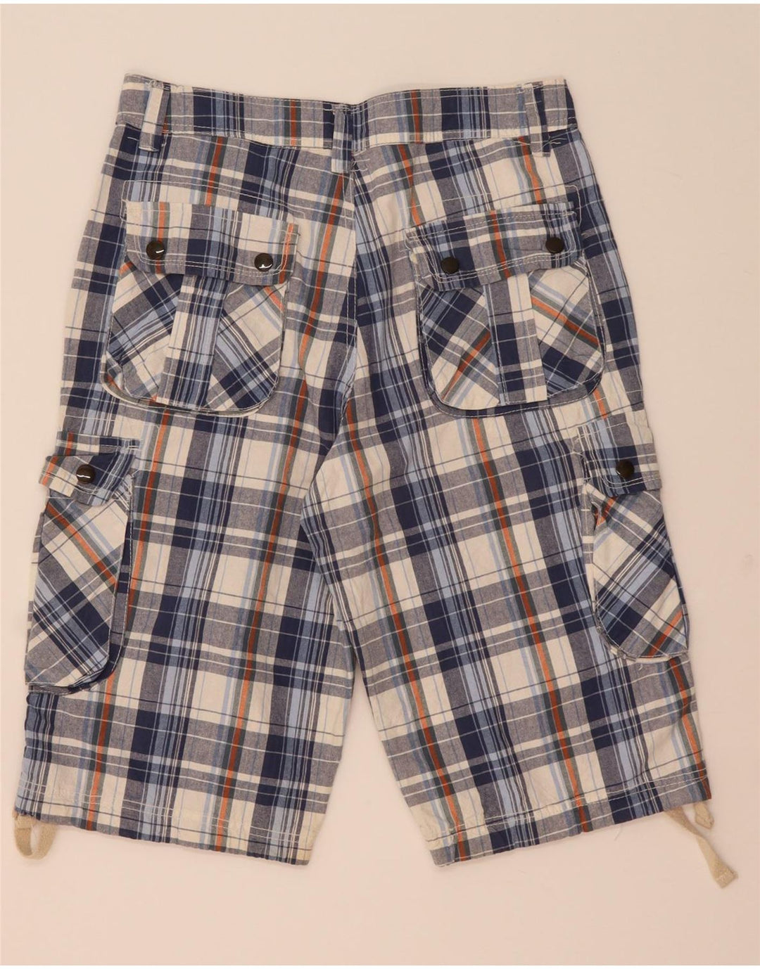 Shorts cargo masculino vintage W34 grande xadrez azul