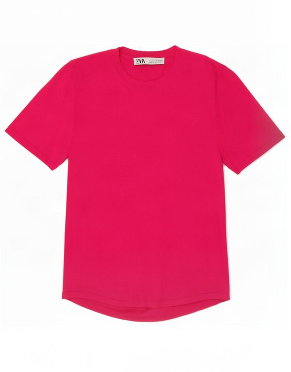Camiseta feminina Zara UK 12 viscose rosa médio