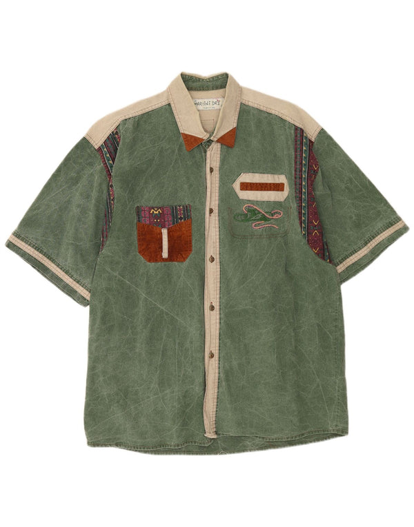 Camisa masculina de manga curta Martini Dry grande algodão colorblock verde