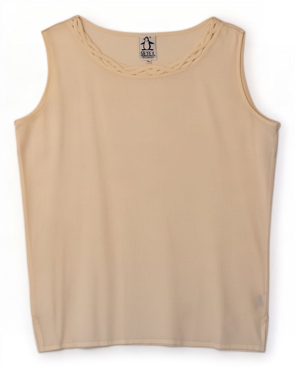 Blusa feminina vintage sem mangas Top UK 14 grande seda branca
