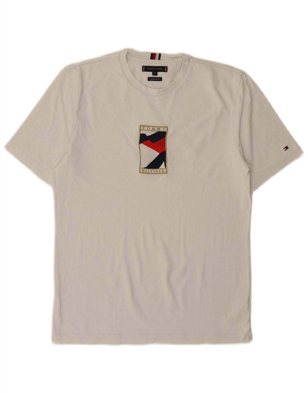 TOMMY HILFIGER Camiseta masculina gráfica Top médio algodão branco