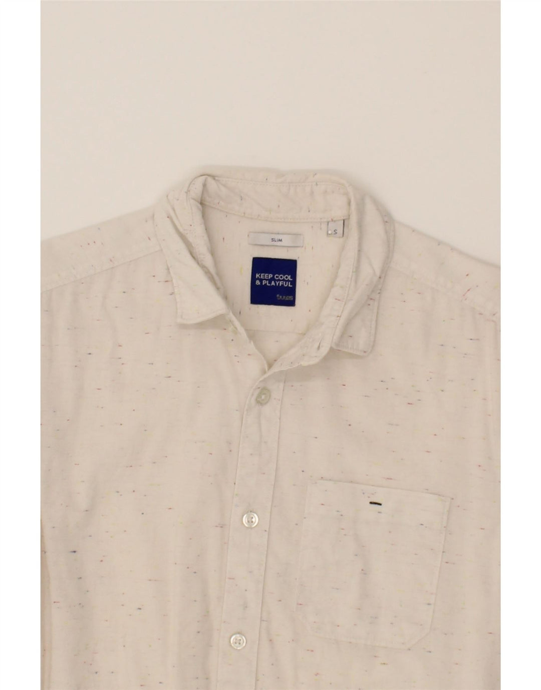 JULES Mens Slim Fit Shirt Small Off White Flecked Cotton Vintage Jules and Second-Hand Jules from Messina Hembry 