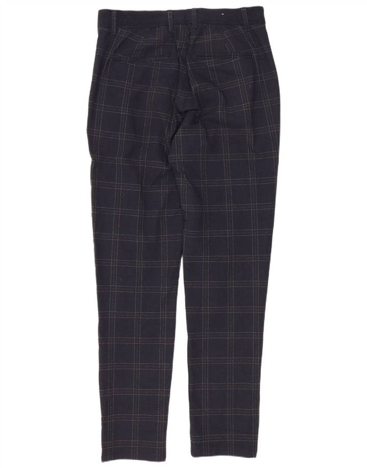 Zara Mens Slim Chino Calças Pequenas W30 L29 Azul Marinho Xadrez Poliéster