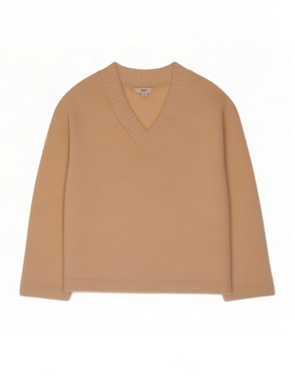 Suéter feminino Marks & Spencer com decote em V grande Reino Unido 6 XS bege