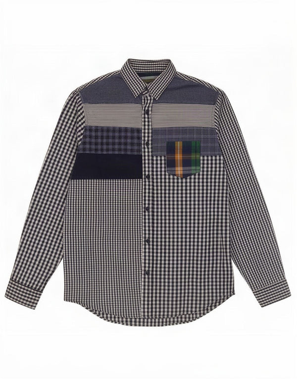 Desigual Mens Shirt Large Navy Blue Patchwork Cotton