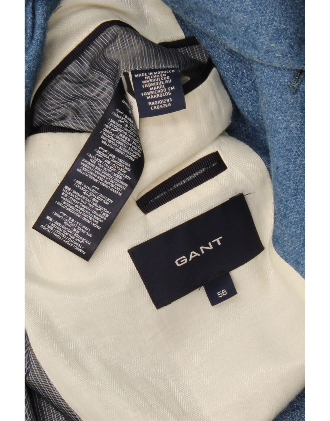 Jaqueta Blazer Masculina Gant com 3 Botões IT 56 XL Azul Poliéster